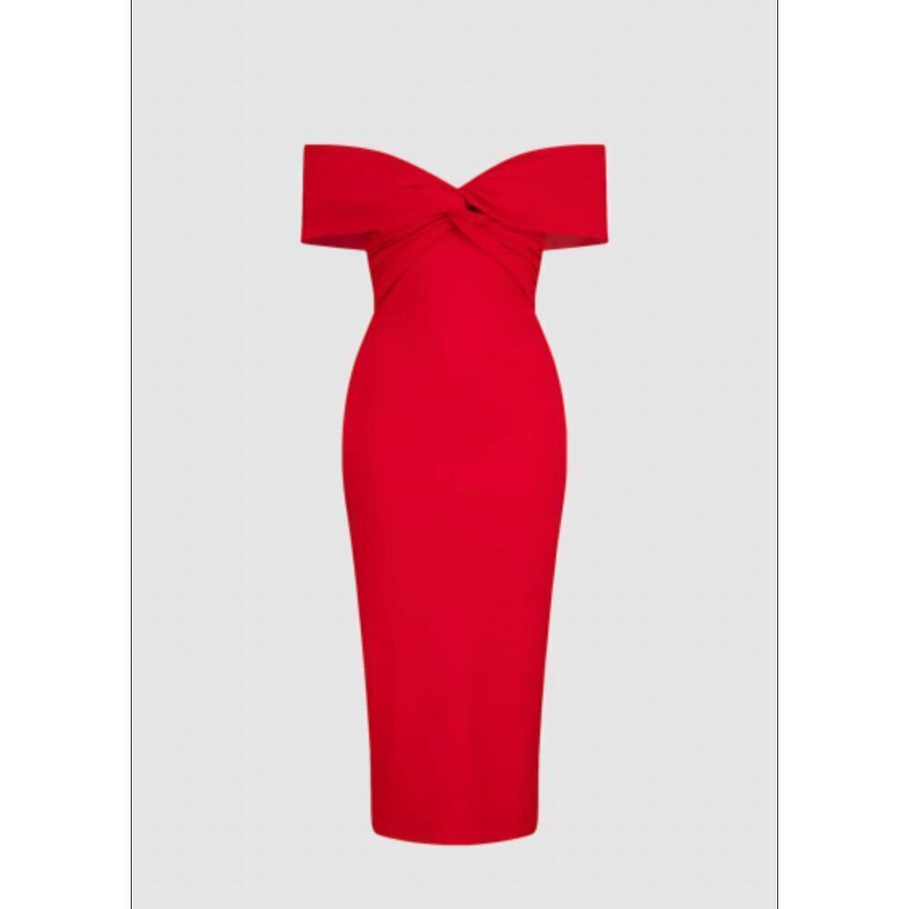 NEW Atori REVOLVE Date Cocktail Red Lili Dress Size 8 Off Shoulder Midi Bodycon